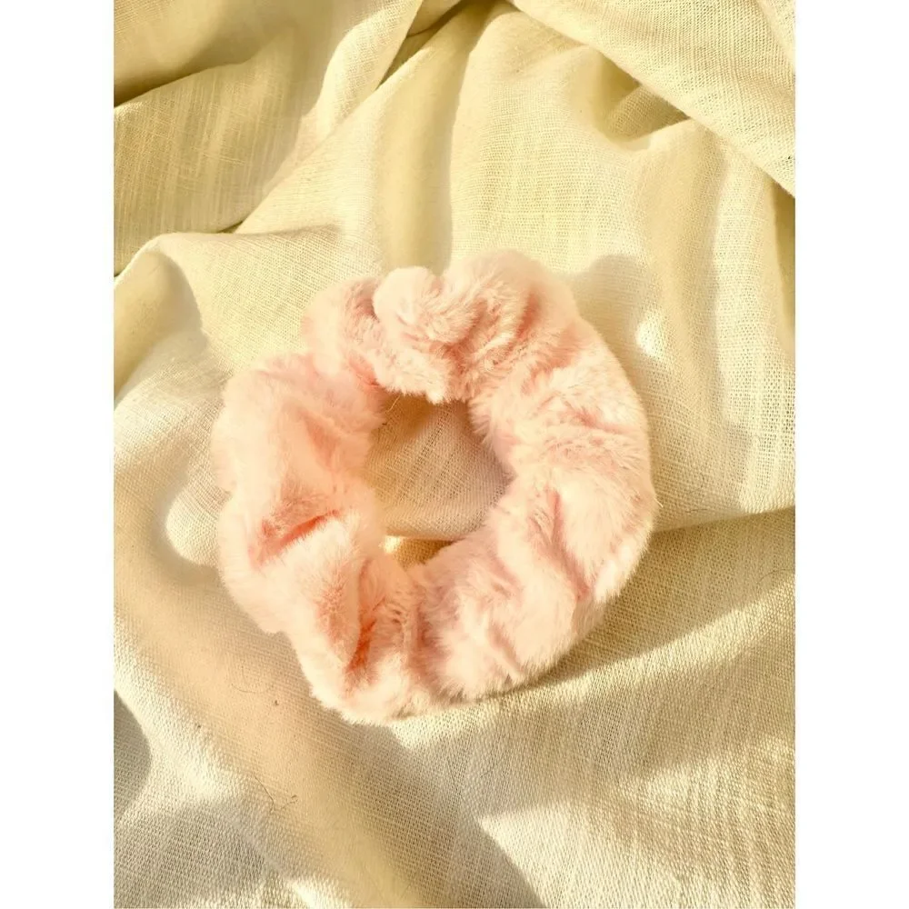 Light pink fuzzy hair tie scrunchie